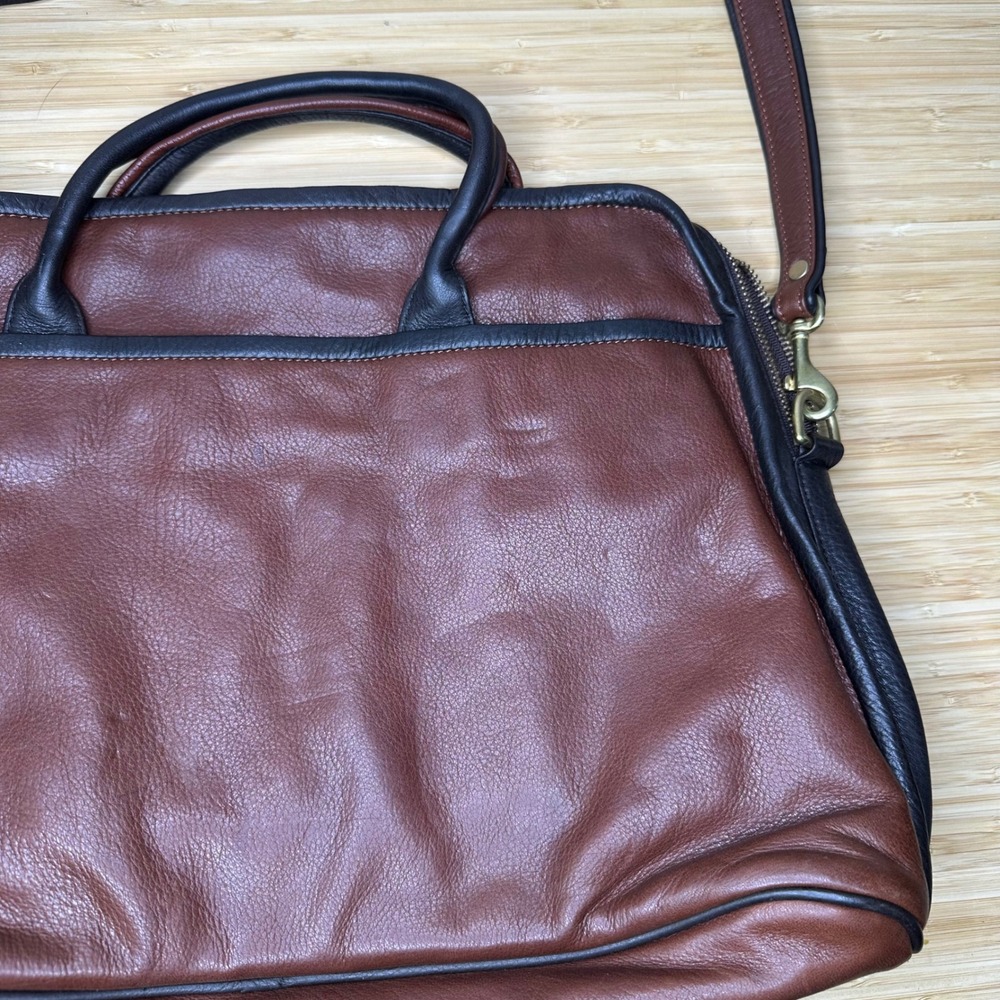 Mowen Leather Designs Messenger Briefcase Bag‎ Brown Black Leather Academia GUC - Picture 5 of 16